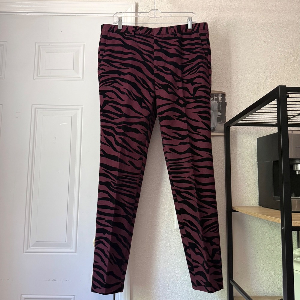 TWISTED TAILOR burgundy black zebra striped animal slim leg suede trousers pants
